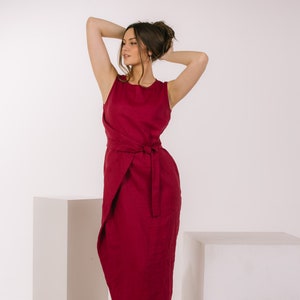 Japanese Style Dress, Convertible Dress, Multi Style Maxi Dress, Sleeveless Dress, Asymmetric Linen Dress, Bordeaux Linen Wrap Dress