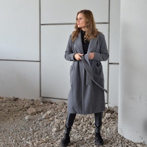 Wool Coat Woman, Oversized Wool Coat, Belted Wool Coat, Coat With Pockets, Plus Size Clothing, Wool Coat With Shawl Collar, Formal Wool Coat