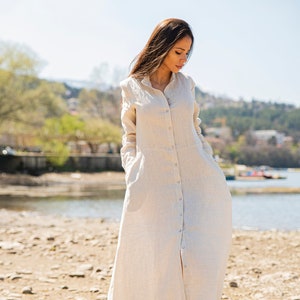 Linen Shirt Dress • Long Sleeves Shirt Dress • Plus Size Clothing • Relaxed Dress • Natural Linen Summer Dress • Maxi Linen Dress