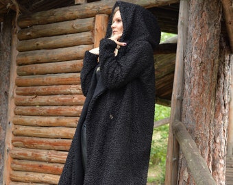 Maxi Winter Coat With Hood, Winter Wool Coat, Black Hooded Maxi Winter Coat Women, Plus Size Winter Clothing, Hooded Relaxed Coat,BGRAtelier