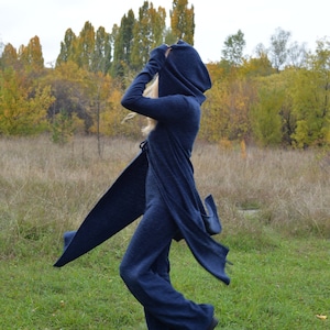 Hooded Knit Cardigan • Knit Cardigan Cape • Boho Plus Size Hoodie • Long Witch Cloak • Gothic Fall Clothing • Oversized Futuristic Clothing