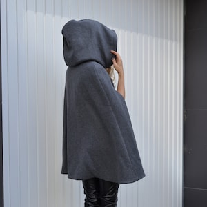 Wool Cape Coat With Hood, Hooded Winter Cloak, Plus Size Wool Cape Coat With Hood, Hooded Winter Cloak, Plus Size