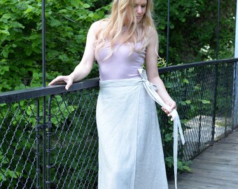 Maxi Linen Wrap Skirt • Natural Linen Skirt • Linen Wrap Skirt With Pockets • High Waisted Linen Skirt • Washed Linen Skirt • Elegant Skirt