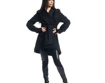 black midi coat womens