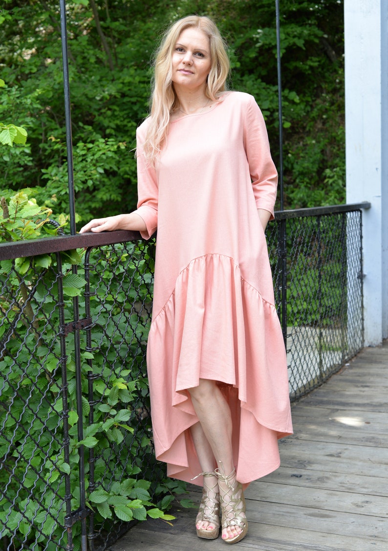 Maxi Linen Dress, Interesting Dress, Asymmetric Loose Maxi Dress, Linen Viscose Dress, Casual Comfy 4/3 Sleeve Dress