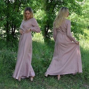 Linen Maxi Dress, Linen Wedding Dress, Linen Renaissance Dress, Bishop Sleeve Dress, Summer Linen Dress, Linen Wrap Dress, Salomon Dress