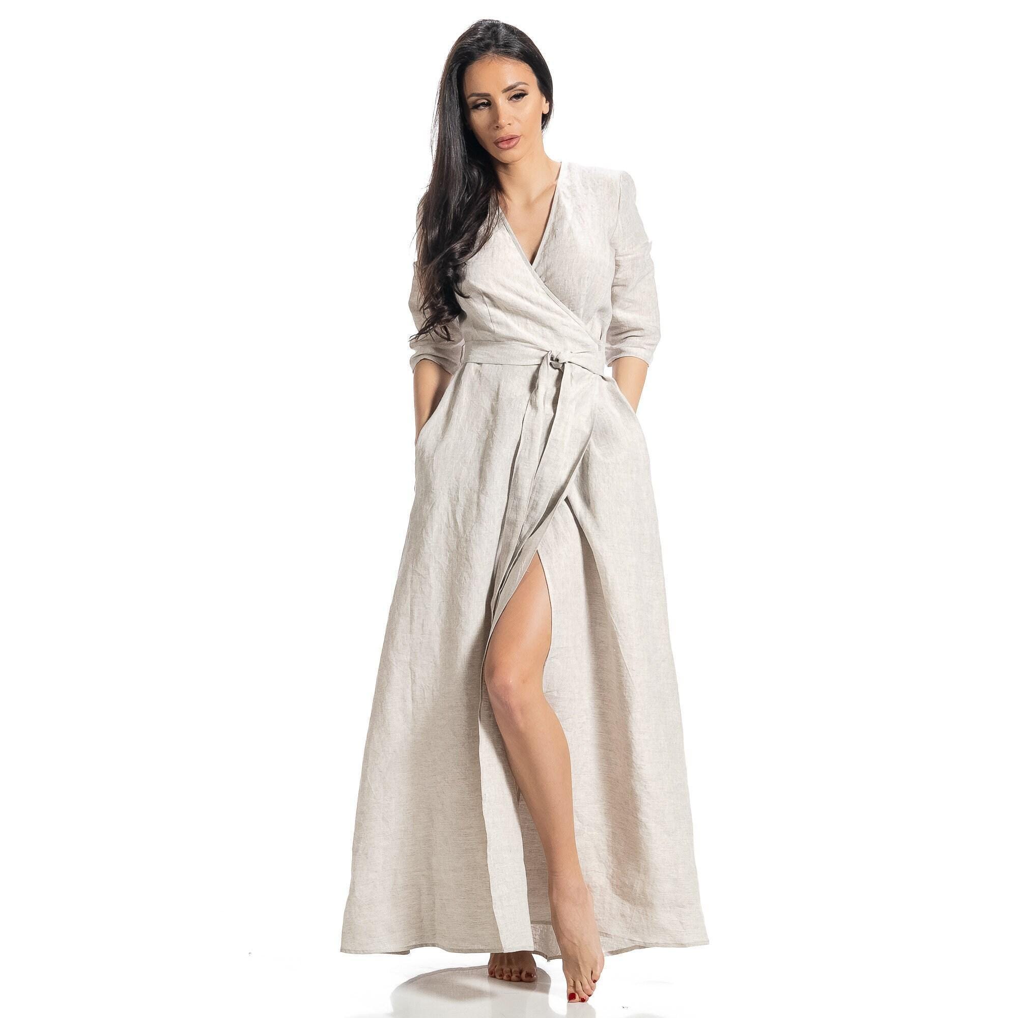 Wrap Linen Dress, Natural Linen Wrap Dress, Washed Linen Dress, Romantic Maxi  Linen Dress, Plus Size Dress, Bohemian Long Linen Dress - Etsy