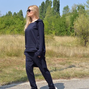Hoodie And Joggers, Women Activewear Set, Dark Blue Lounge Wear Set, Plus Size Clothing, Hooded Sweatsuit Woman, Dark Blue Sport Set