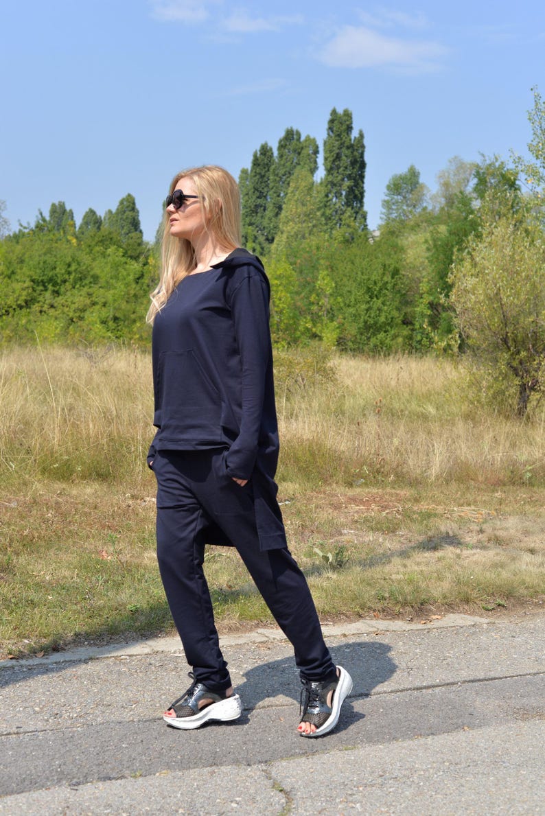 Hoodie And Joggers, Women Activewear Set, Dark Blue Lounge Wear Set, Plus Size Clothing, Hooded Sweatsuit Woman, Dark Blue Sport Set