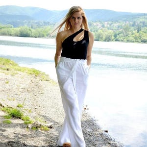 Wide Linen Pants Women, Washed Linen Pants, Black Linen Pants, Plus Size Clothing, Trousers With Pockets, Linen Dresses For Women