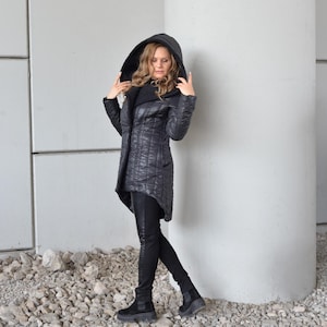Black Jacket With Oversize Hood, Women Quilted Jacket, Plus Size Puffer Coat, Asymmetric Puffer Jacket, Midi Coat Puffer, Coat With Pockets