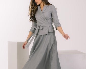 Grey Linen Skirt, Linen Long Skirt, High Waisted Skirt, Victorian Skirt, Minimalist Skirt, Everyday Skirt, Flare Skirt