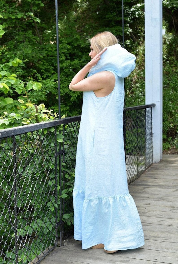 a line chiffon backless dress Amoris T713 Halter Neck, High Slit Gown With Open Back & Self-Tie Bow Light Blue / M main image 1