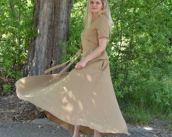 Linen Midi Skirt • Camel Linen Maxi Skirt • Summer High Waist Victorian Skirt • Minimalist Skirt • Elegant Maxi Linen Skirt