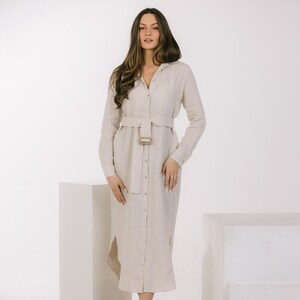 Summer Linen Dress With Collared Linen , Maxi Linen Shirt Dress, Boho Linen Dress, Plus Size Clothing, Linen Dresses For Women