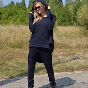 Hoodie And Joggers, Women Activewear Set, Dark Blue Lounge Wear Set, Plus Size Clothing, Hooded Sweatsuit Woman, Dark Blue Sport Set