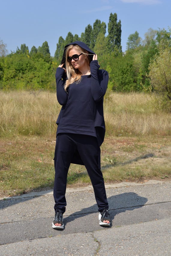 Hoodie And Joggers, Women Activewear Set, Dark Blue Lounge Wear Set, Plus Size Clothing, Hooded Sweatsuit Woman, Dark Blue Sport Set