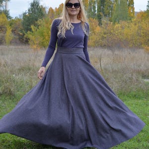 Vestido largo de lana, falda larga, ropa de talla grande, falda victoriana de cintura alta de invierno, falda formal minimalista, falda larga elegante de lana