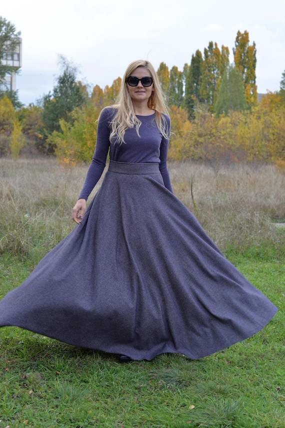Maxi Wollrock in A-Linie, langer Winterrock mit hoher Taille, eleganter Maxirock in großen Größen