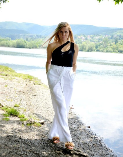 Wide Leg Linen Pants • Linen Pants Women • Washed Linen Pants • White Summer Linen Pants • Trousers With Belt And Pockets