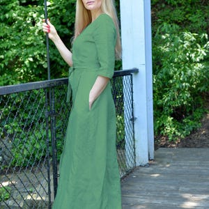 Maxi Linen Dress, Fresh Green Linen Wrap Dress, Washed Linen Dress, Romantic Linen Dress, Plus Size Dress, Bohemian Linen Dress