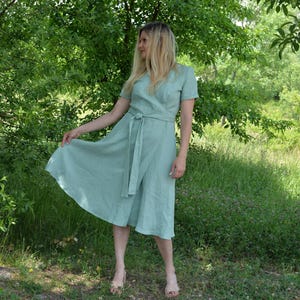 Linen Wrap Dress • Linen Dress Women • Summer Linen Dress • Linen Clothing • Linen Midi Dress • Short Sleeve Dress • ARIA • Dress Linen