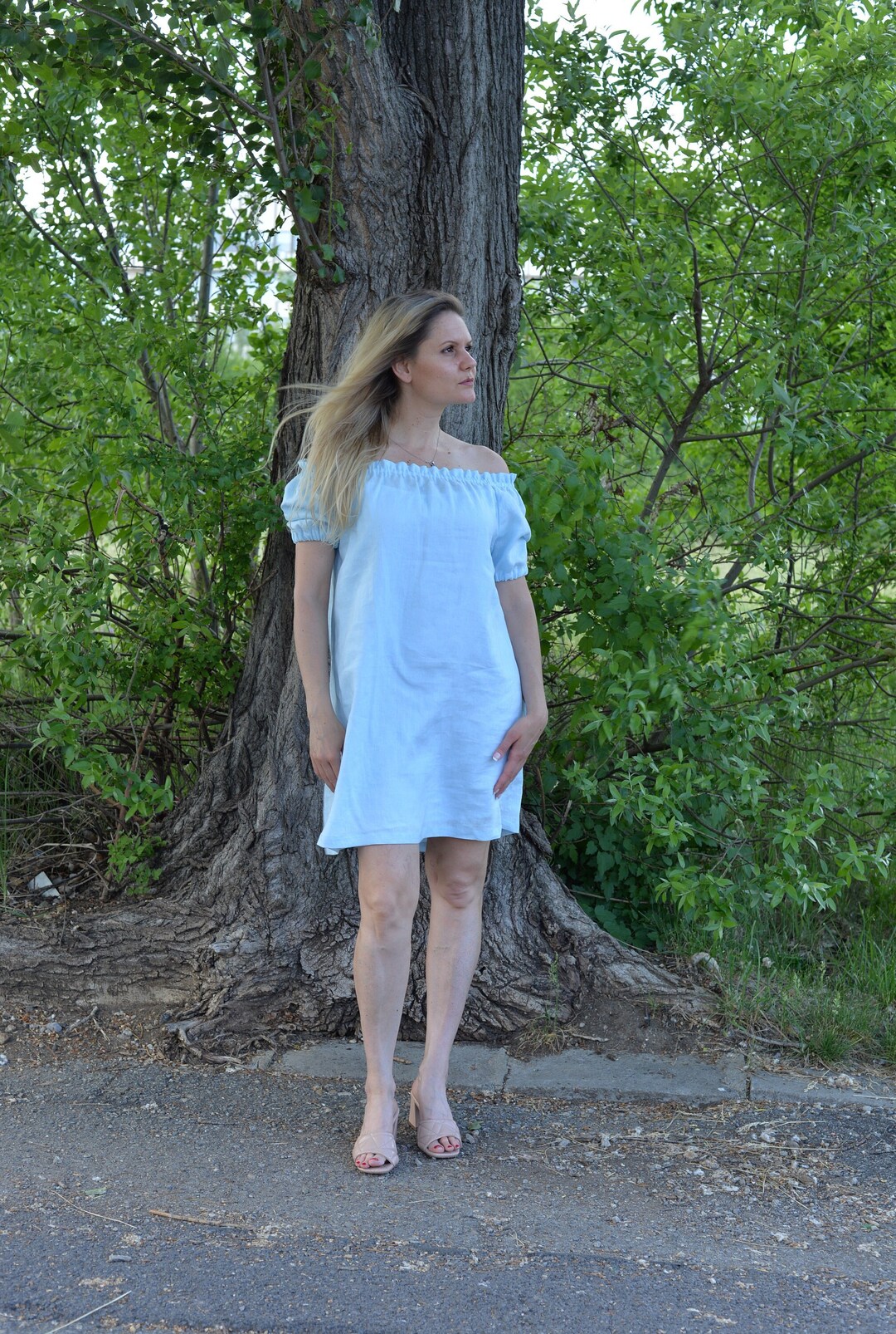Midi Linen Dress Blue Linen Dress Women Linen Beach Dress Etsy