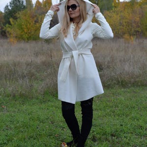 Wool Sweater Vest, Winter Hooded Vest, Cream Winter Vest With Belt, Plus Size Clothing, Steampunk Vest, Avangard Vest