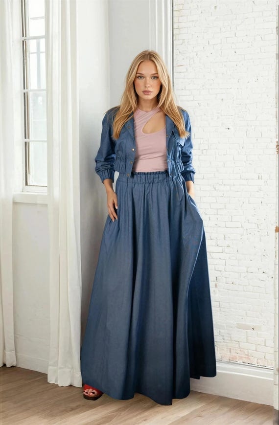 denim dress square neckline Neck 3/4 Sleeve Front Bow Detail Size:Medium (4/6) Long Nightgown Corduroy Overall Dress - Machine wash cold