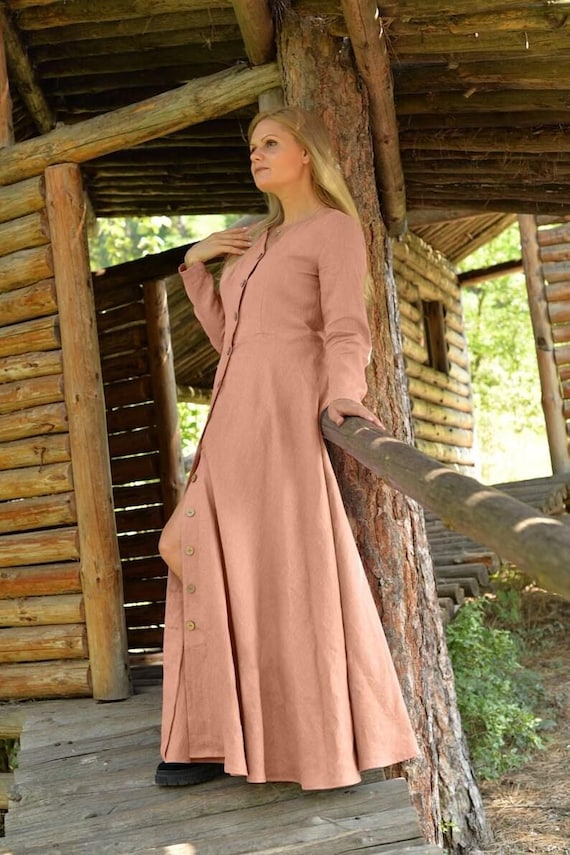 Linen Dresses for Women, V Neck Dress, Long Sleeves Dress, Plus Size  Clothing, Romantic Dress, Apricot Linen Dress, Maxi Linen Dress - Etsy