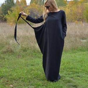 Linen Cocoon Dress • Black Linen Dress Women • Convertible Dress • Maxi Linen Dress • Plus Size Dress • Belted Dress • Avangard Dress