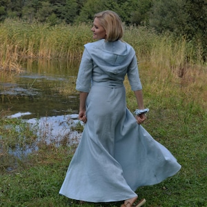 Wrap Linen Dress Women | Maxi Linen Dress | Washed Linen Dress | Boho Wedding Linen Dress | Light Blue Linen Dress Ariya | BGRAtelier