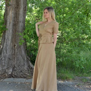 Camel Linen Top Women, Linen Wrap Top, Feminine Linen Top,  Plus Size Clothing, Linen Wrap Blouse, Summer Short Sleeve Wrap Top
