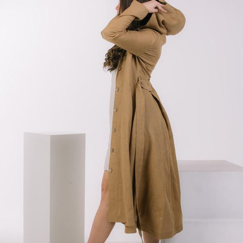 Long Linen Coat With Hood, Heavyweight Linen, Maxi Cardigan - Etsy