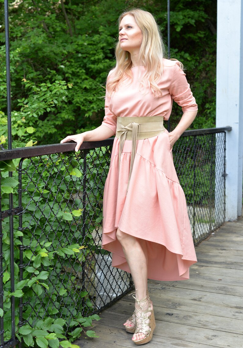 Maxi Linen Dress, Interesting Dress, Asymmetric Loose Maxi Dress, Linen Viscose Dress, Casual Comfy 4/3 Sleeve Dress