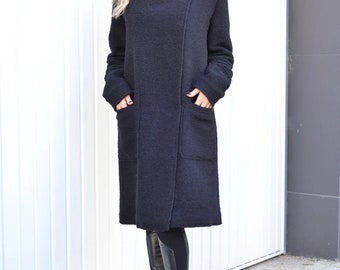 Long Wool Coat For Woman, Black Steampunk Coat, Formal Wool Coat, Winter Coat, Plus Size Clothing, Oversize Coat For Woman, Elegant Coat