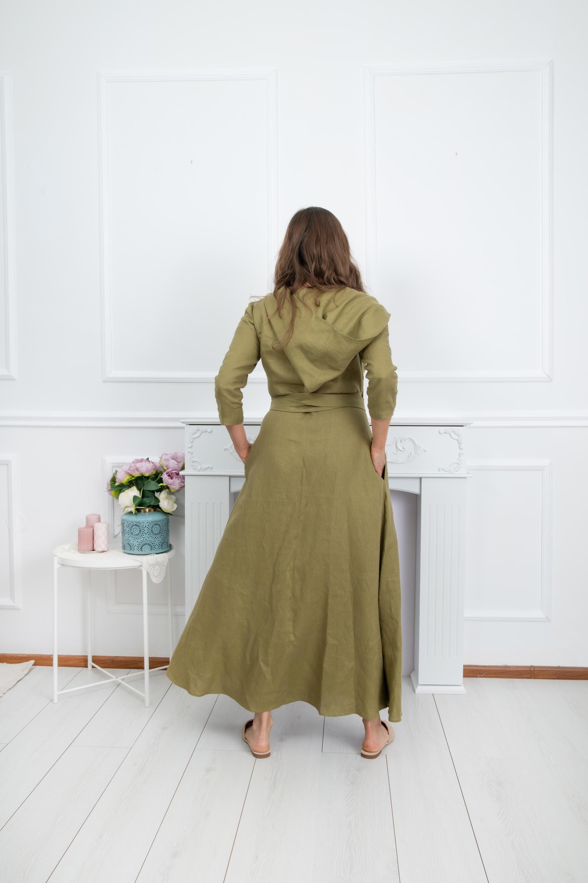 green faux wrap dress Belinda Linen Shirt Dress-Fresh Green