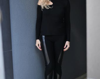 Faux Leather Leggings • Black Sexy Leggings • Leggings For Woman • Sexy Tight Leggings • Plus Size Clothing, Long Leggings • Black Pants Set