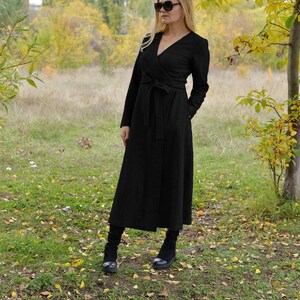 Black Wrap Dress For Women • Black Wool Dress • Casual Woolen Dress • Long Sleeves Dress • Plus Size Dress • Long Wrap Winter • Gift For Her