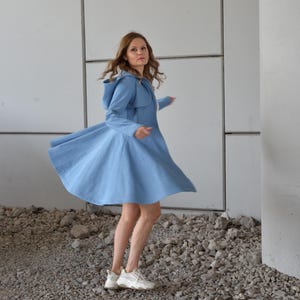Blue Denim Trench Coat, Hooded Autumn Trench Coat, Hooded Denim Jacket, Spring Trench Coat, Comfortable Trench Coat, Dense Denim Jacket