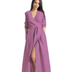 Lavender Dress, Wrap Linen Dress, Linen Dress Women, Washed Linen Dress, Romantic Linen Dress, Maxi Linen Dress