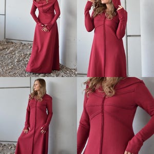 Hooded Maxi Dress Black, Winter Maxi Dress, Gothic Maxi Dress, Plus Size Maxi Dress, Sweater Dresses, Long Sleeves Dress, Cotton Warm Dress image 3