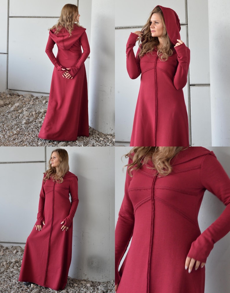 Hooded Maxi Dress Black, Winter Maxi Dress, Gothic Maxi Dress, Plus Size Maxi Dress, Sweater Dresses, Long Sleeves Dress, Cotton Warm Dress image 3