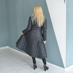 Black Puffer Coat, Maxi Puffer Coat, Long Jacket For Woman, Quilted Warm Coat, Woman Jacket With Lapel Collar, Elegant Maxi Coat