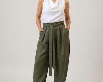 Top senza maniche in lino bianco, camicetta in lino con scollo a cascata, canotta minimalista in lino, abbigliamento estivo in lino