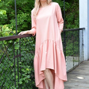 Maxi Linen Dress, Interesting Dress, Asymmetric Loose Maxi Dress, Linen Viscose Dress, Casual Comfy 4/3 Sleeve Dress