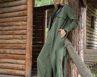 Elastic Waist Pants • Tencel Maxi Set Women • Shirt Dress & Wide Leg Boho Pants • Autumn Lyocell Two-piece Set • Long Tencel Vest