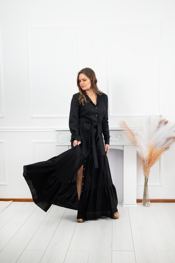 chinese dress ladies Black Maxi Shirt Dress – Heidi Klein