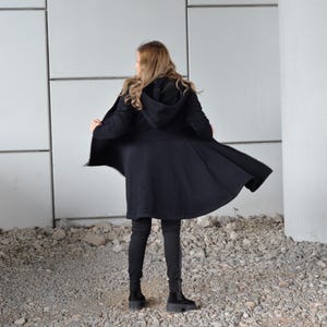 Manteau d&#39;hiver en laine, Manteau d&#39;hiver noir, Vêtements d&#39;hiver grande taille, Manteau d&#39;hiver classique, Manteau en laine zippé, Manteau mi-long à capuche, Veste d&#39;hiver en laine