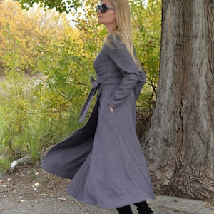 Wool Wrap Dress With Belt And Pockets, Maxi Dress, Grey Fall Dress, Elegant Wool Dress, Winter Dress For Women, Flare Dress, Wool Clothing
